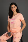 Zivame Farm Lore Knit Cotton Pyjama Set - Peach Pearl — thumbnail 4